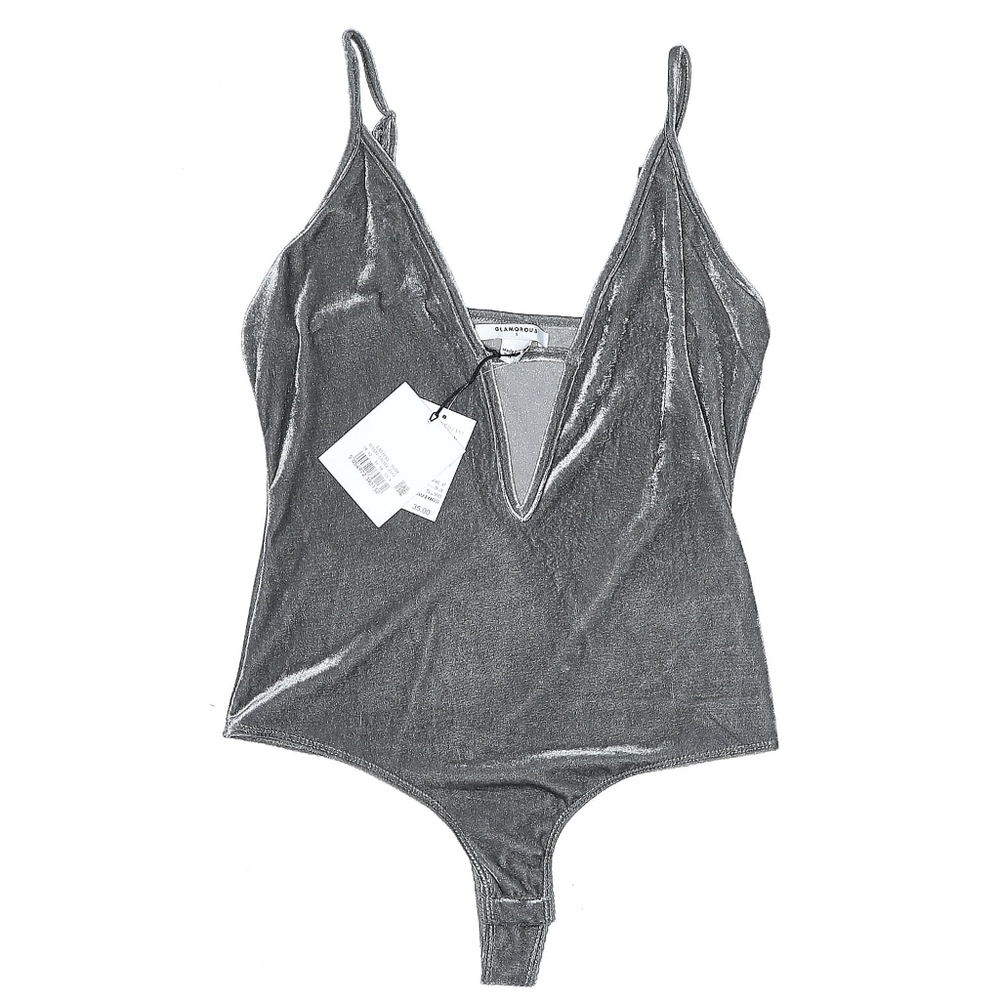 Glamorous Bodysuit V-neck Color Gray Size Small. NWT